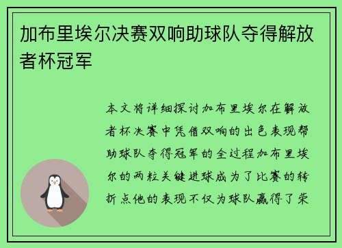 加布里埃尔决赛双响助球队夺得解放者杯冠军